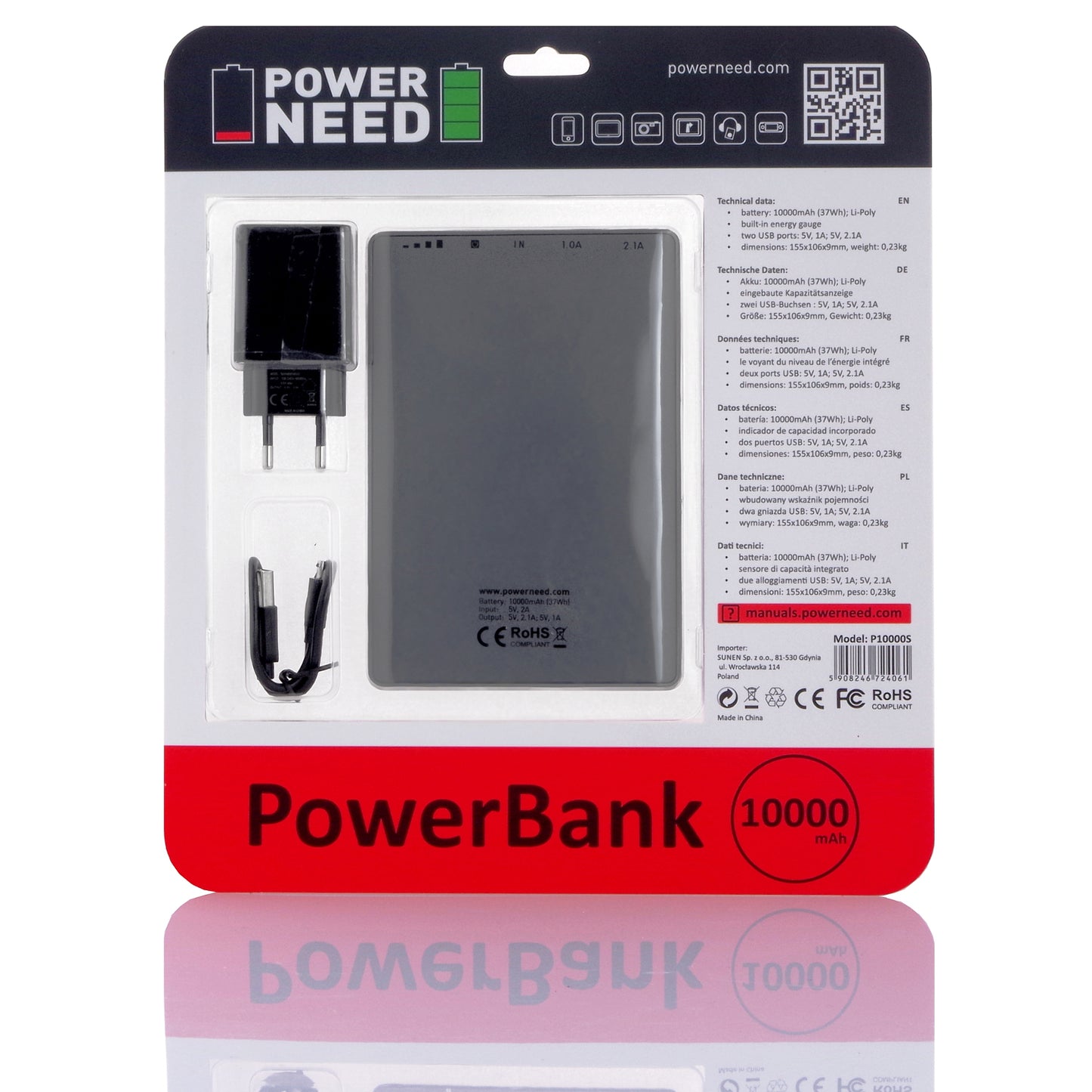 PowerNeed Power Bank 10000mAh - Li-Poly, P10000S