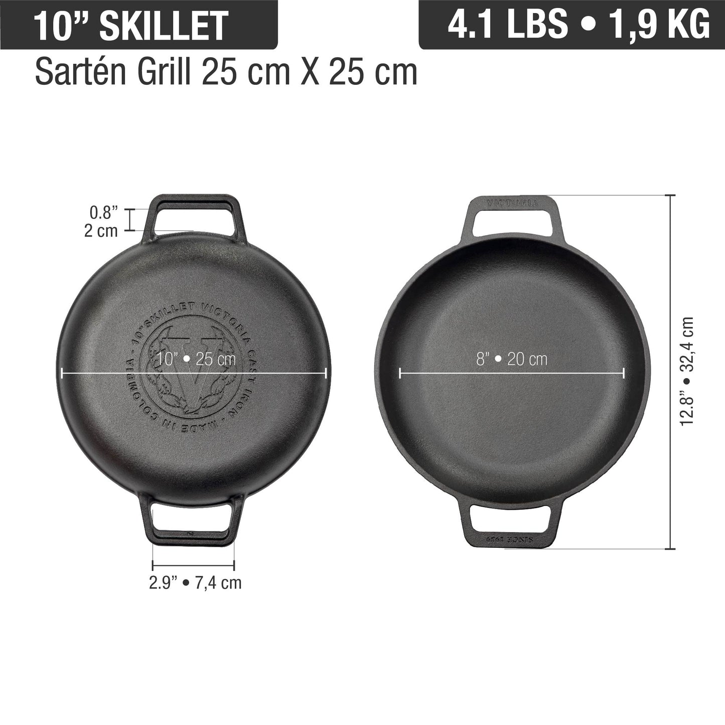 Victoria Støpejernspanne 25cm Med Doble Håndtak