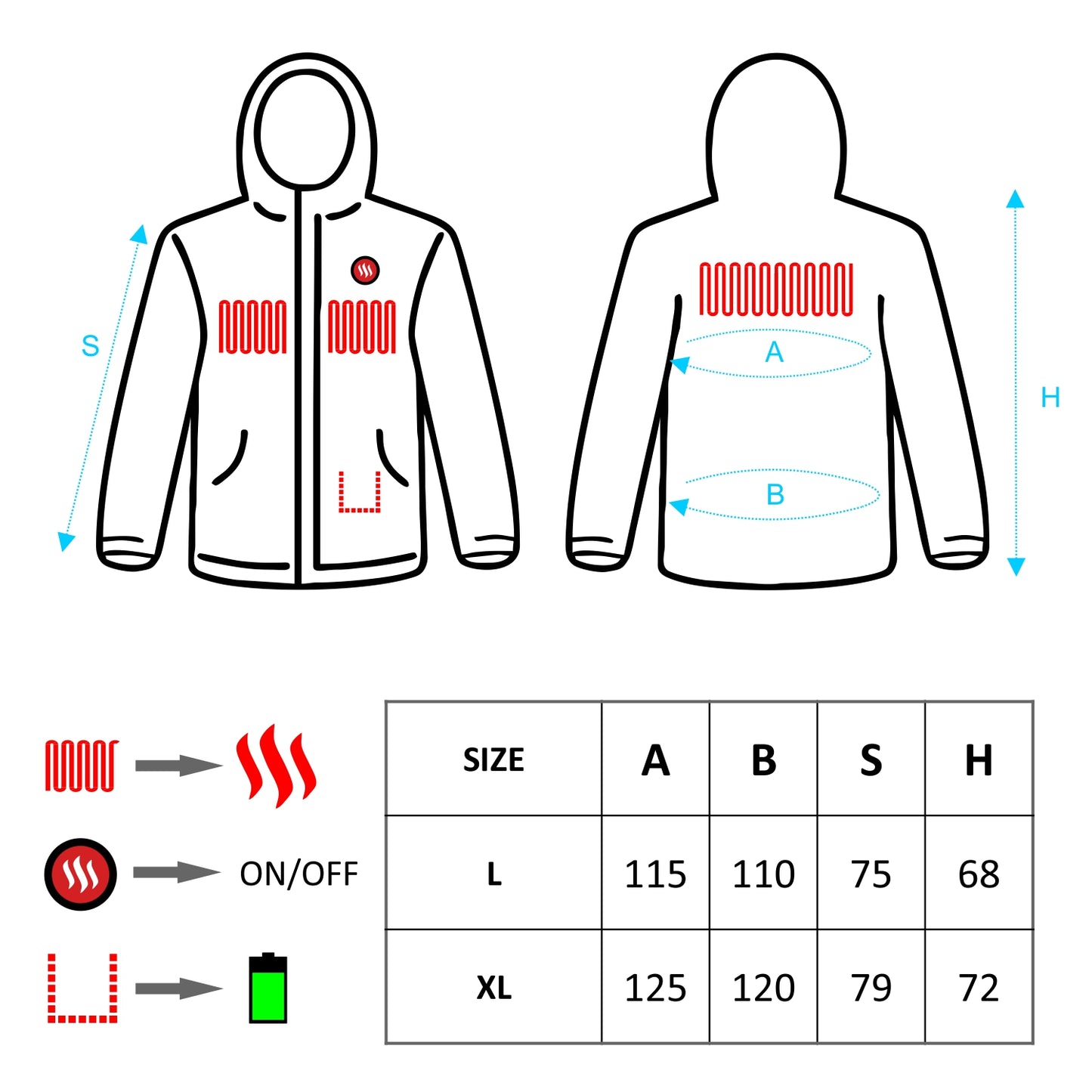 Glovii Oppvarmet Manne Jakke, Hvit